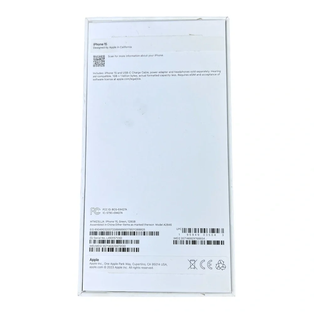 Apple A2846 iPhone 15 Green 128GB - Empty Box ONLY